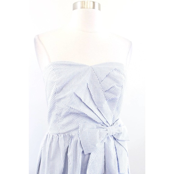 Lilly Pulitzer Henrietta Blue White Seersucker Stripe Strapless Bow Dress Size S - Picture 7 of 9